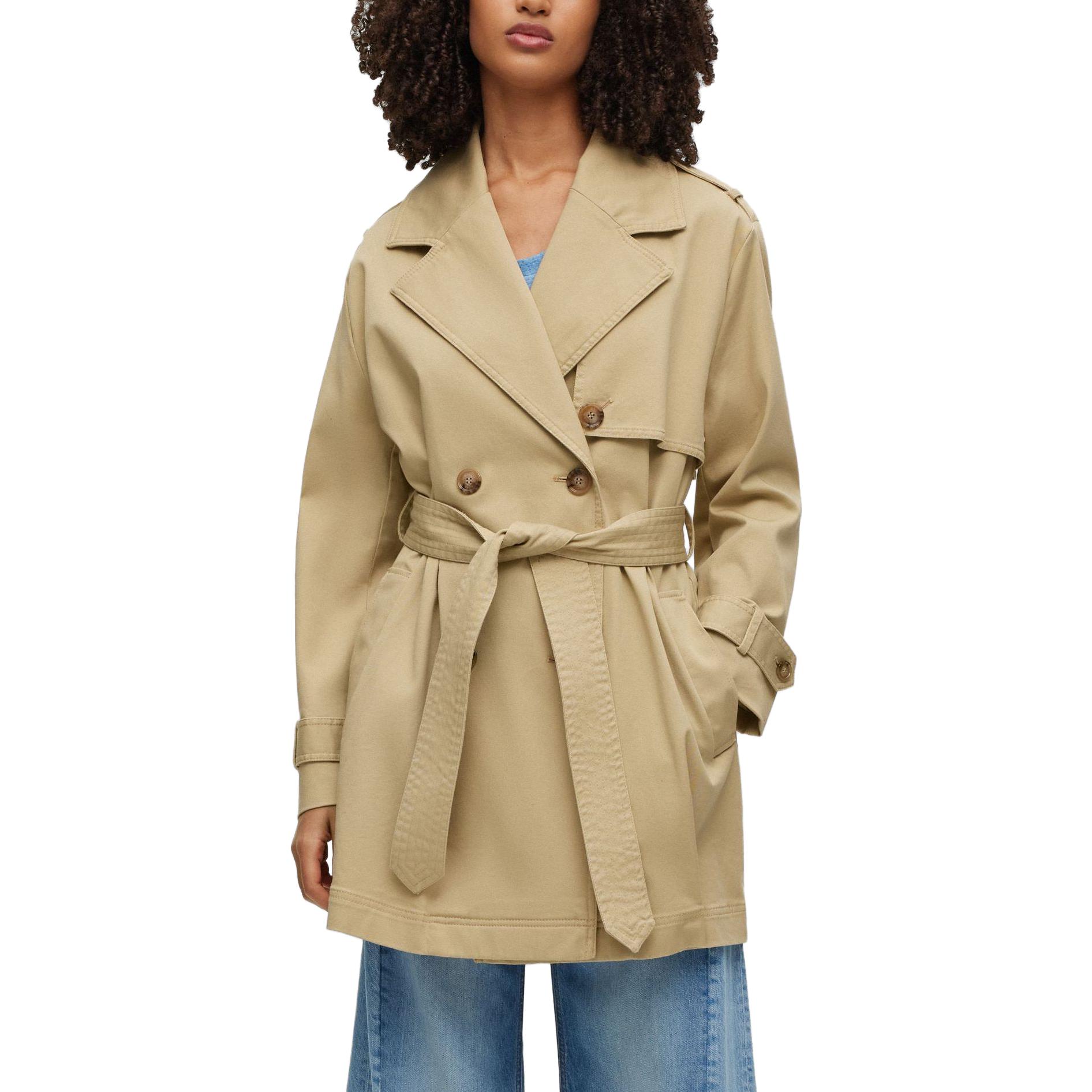 Shop (W) HUGO BOSS SS23 雙排扣長袖風衣 卡其色。 50494572-269