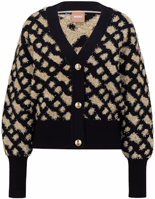 (Women) HUGO BOSS SS23 Black Gold Plaid Knit Cardigan Sweater 50483077-960 Buy (Women) HUGO BOSS SS23 Black Gold Plaid Knit Cardigan Sweater 50483077-960