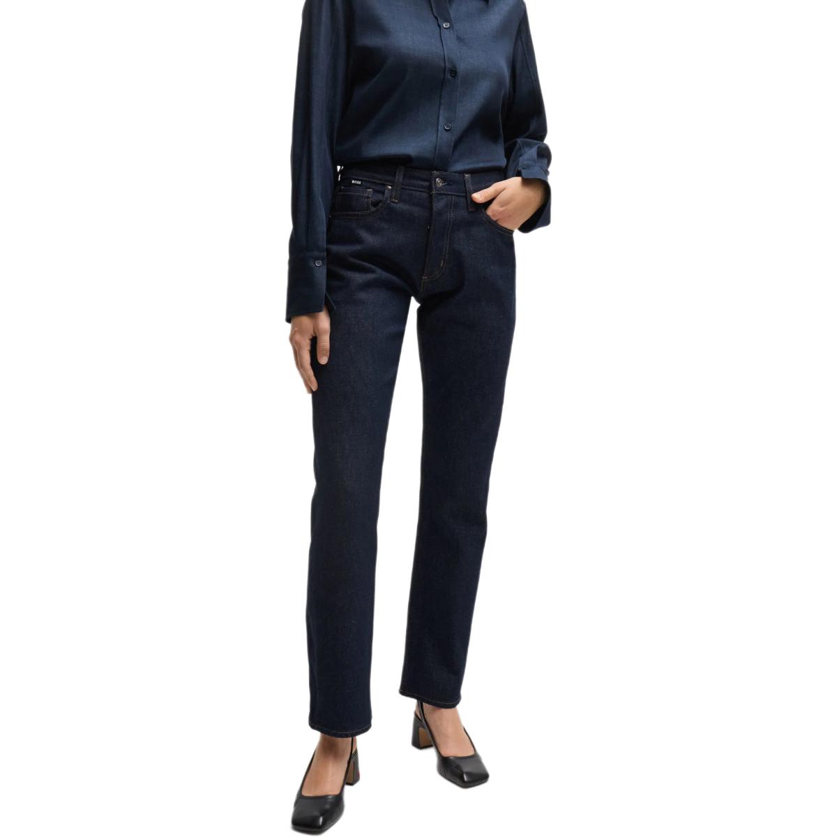 Shop (W) HUGO BOSS SS24純藍色拉鍊直筒休閒牛仔褲 50522847-471