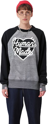 (W) HUMAN MADE FW22 Color Block Long Sleeve Pullover Sweatshirt Abu-abu HM24CS040 Cheap (W) HUMAN MADE FW22 Color Block Long Sleeve Pullover Sweatshirt Abu-abu HM24CS040