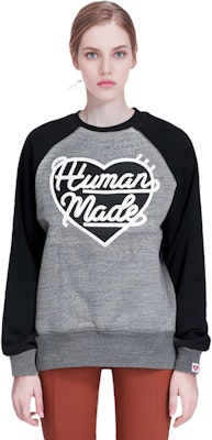 (W) HUMAN MADE FW22 Color Block Long Sleeve Pullover Sweatshirt Abu-abu HM24CS040 1