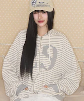 Lookbook (W) ILIGO 129 徽章連帽拉鍊條紋外套 - 象牙色 24AWOUT09STIV