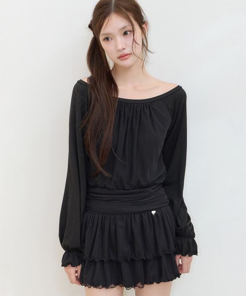 (Women) Iligo Boat Neck Shirring Mini Dress Black 26FWOPS04BK