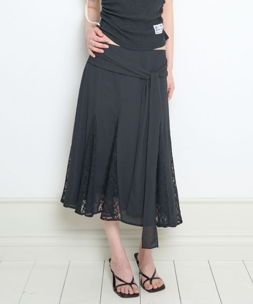 (Women) ILIGO Bow Chiffon Lace Skirt Black 26SMSK05BK
