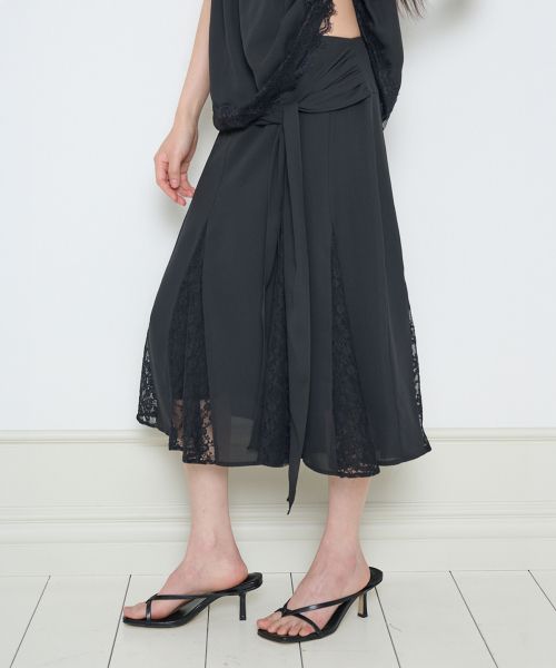 Lookbook (W) ILIGO 蝴蝶結雪紡蕾絲裙 黑色 26SMSK05BK
