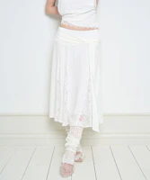 (Women) ILIGO Bow Chiffon Lace Skirt Ivory 26SMSK05IV (Women) ILIGO Bow Chiffon Lace Skirt Ivory 26SMSK05IV