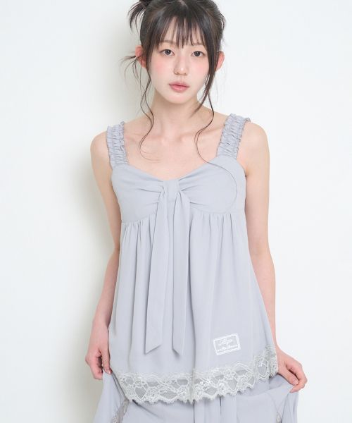 (Women) Iligo Bow Chiffon Lace Sleeveless Gray Top 26SMTOP09GY
