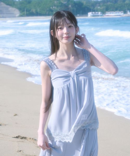 Lookbook (W) Iligo 蝴蝶結雪紡蕾絲無袖灰色上衣 26SMTOP09GY