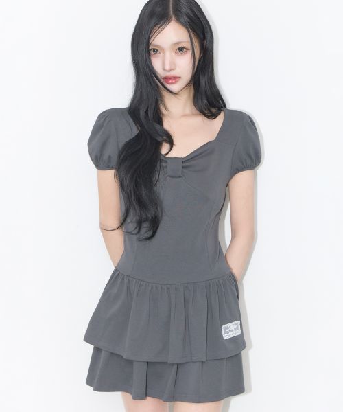 (Women) ILIGO Bow Flare Mini Dress Charcoal 26SMOPS01CH
