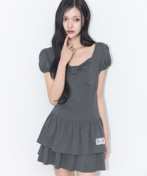 Lookbook (W) ILIGO 蝴蝶結喇叭迷你連身裙 煤灰色 26SMOPS01CH