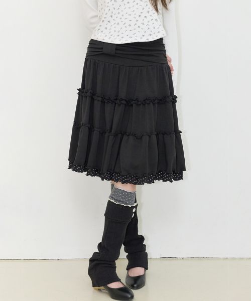 (Women) Iligo Bow Ruffle Midi Skirt Black 26FWSK01BK