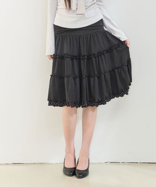 Lookbook (W) Iligo 蝴蝶結荷葉邊中長裙 黑色 26FWSK01BK
