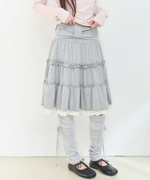 (Women) Iligo Bow Ruffle Midi Skirt Melange 26FWSK01ML