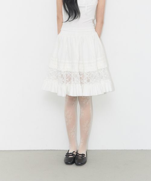 (Women) ILIGO Flower Tiered Midi Skirt White 26SMSK03WH
