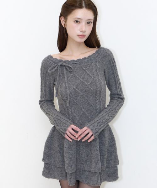 (Women) Iligo Off-Shoulder Tiered Dress Charcoal 26FWOPS02CH