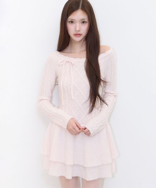 (Women) Iligo Pink Off-Shoulder Tiered Dress 26FWOPS02PK