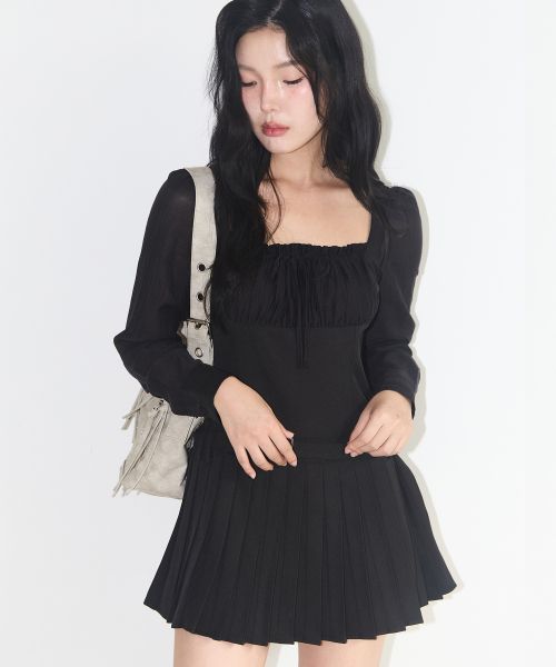 (Women) Iligo Preppy Ribbon Pleated Dress Black 25AWOPS02BK