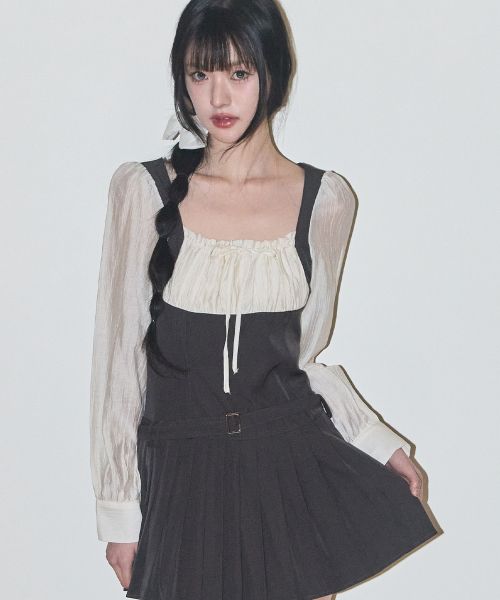 (Women) ILIGO Preppy Ribbon Pleated Dress Charcoal 25AWOPS02CH