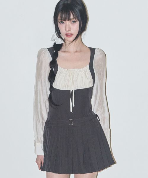 Lookbook (W) ILIGO學院風蝴蝶結百褶連衣裙 碳灰色 25AWOPS02CH