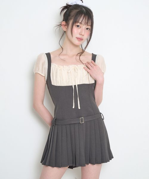 Lookbook (W) ILIGO百褶短袖洋裝深灰色帶蝴蝶結 26SMOPS03CH