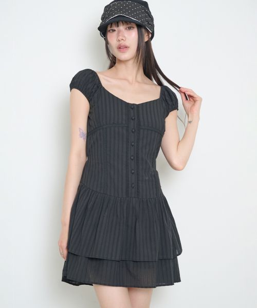 Order (W) ILIGO 荷葉邊黑色連衣裙 26SMOPS04BK