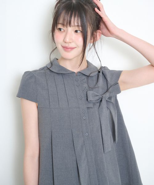 Order (W) Iligo 褶飾短袖蝴蝶結襯衫 灰色 26SMTOP32GY