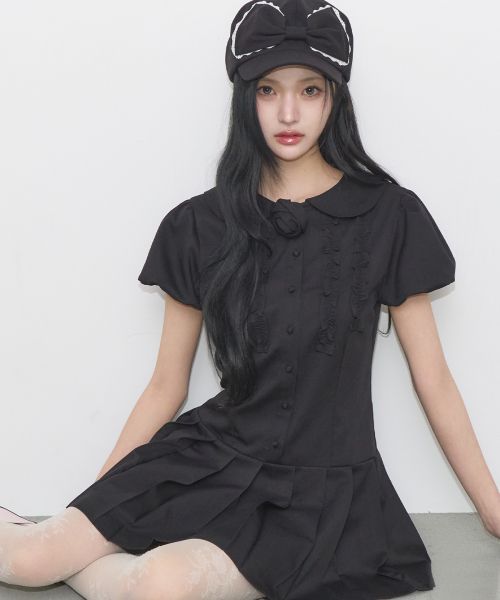 (Women) ILIGO Rose Pleated Black Mini Dress 26SMOPS02BK