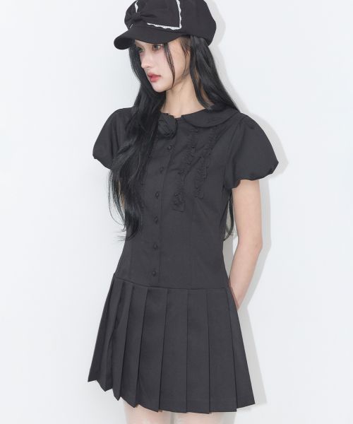 Lookbook (W) ILIGO 玫瑰百褶黑色迷你連衣裙 26SMOPS02BK
