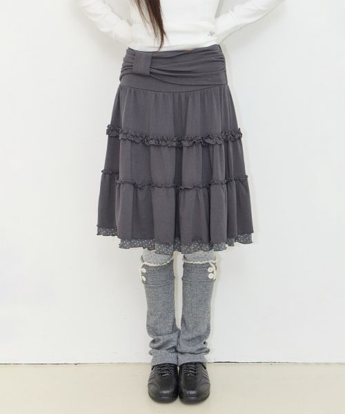 (Women) Iligo Vow Ruffle Midi Skirt Charcoal 26FWSK01CH