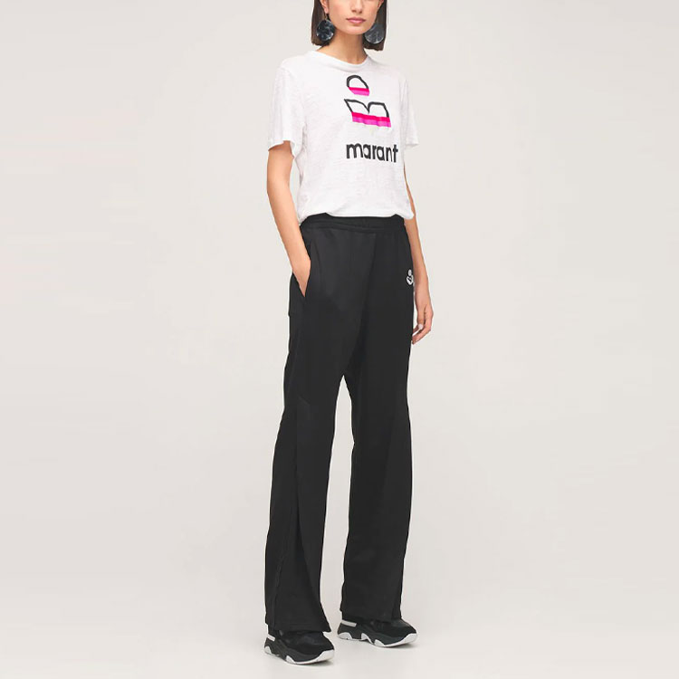 Shop (W) イザベルマラン ブラック ロゴ ミッドライズ ストレートレッグ カジュアルパンツ 21APA196621A034E-01BK