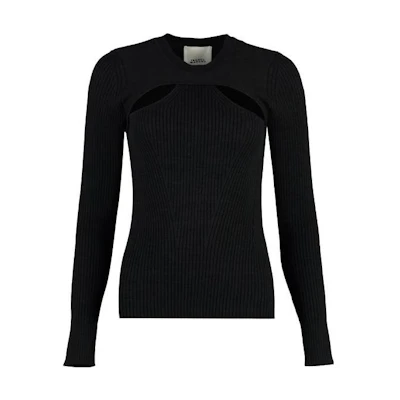 (Women) ISABEL MARANT Black Solid Knit Long Sleeve Sweater PU0201FAA3L58I-01BK