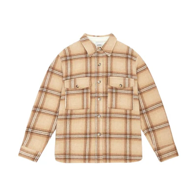 (Women) ISABEL MARANT Camel Plaid Single-Breasted Oversized Long Sleeve Jacket MA0246FAB1D06I-50CM