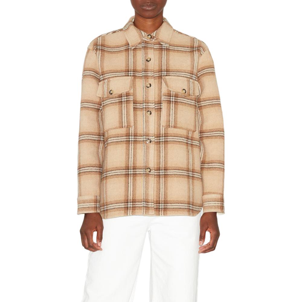 Shop (W) ISABEL MARANT Jaket Oversized Lengan Panjang Kotak-Kotak Camel Single-Breasted MA0246FAB1D06I-50CM