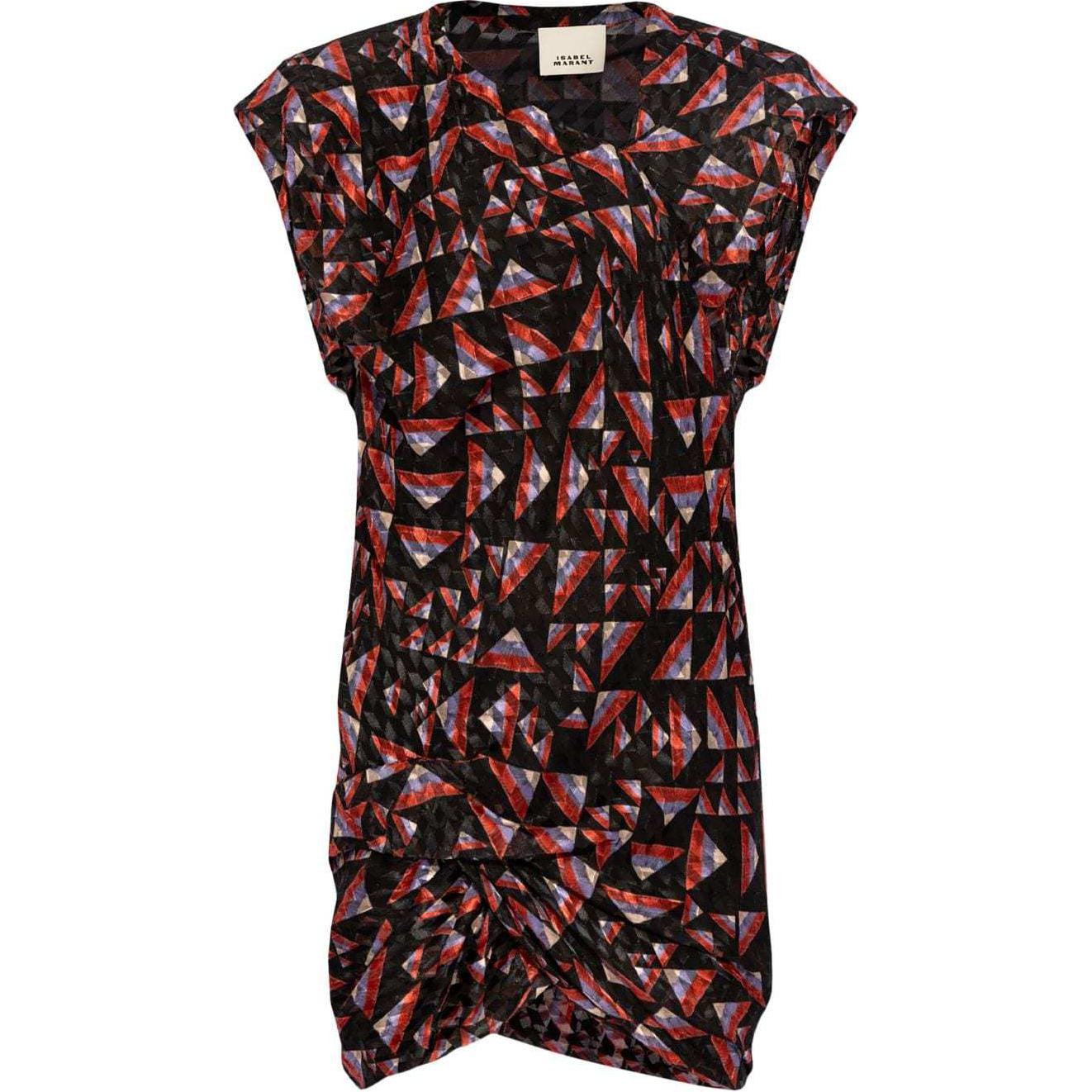 (Women) ISABEL MARANT  Sleeveless Dress with Geometric Print and Pleated Details Multicolor. RO0421FBB2J03I-BLACK