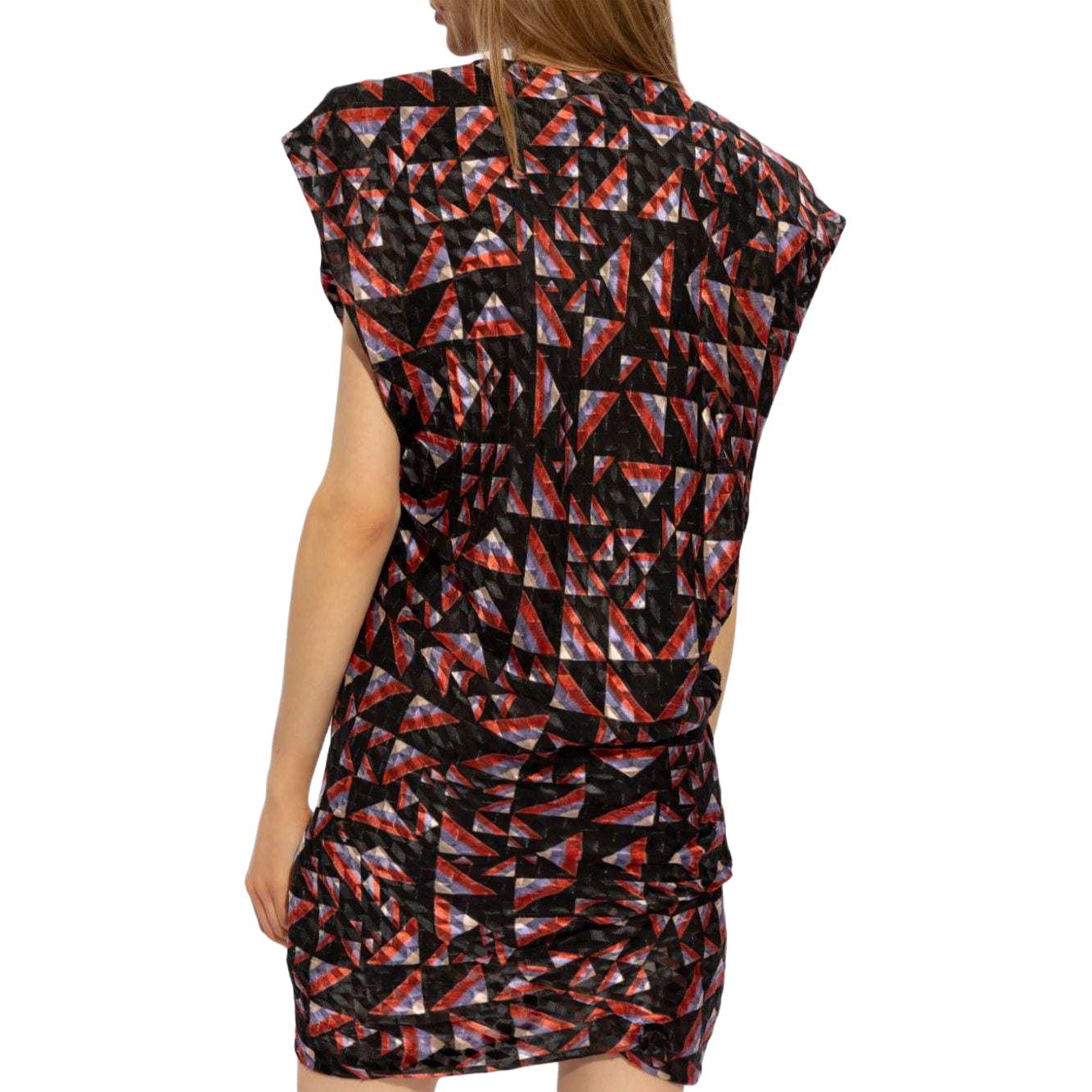 Shop (W) 이자벨 마랑 민소매 드레스, 기하학적 프린트와 플리츠 디테일 멀티컬러. RO0421FBB2J03I-BLACK