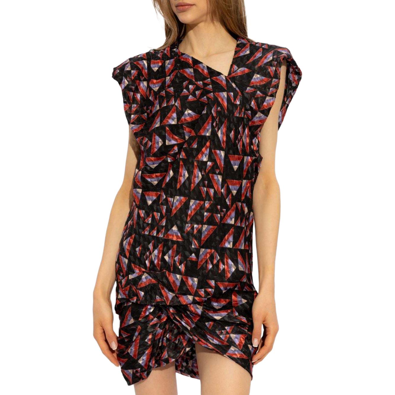 Purchase (W) 이자벨 마랑 민소매 드레스, 기하학적 프린트와 플리츠 디테일 멀티컬러. RO0421FBB2J03I-BLACK