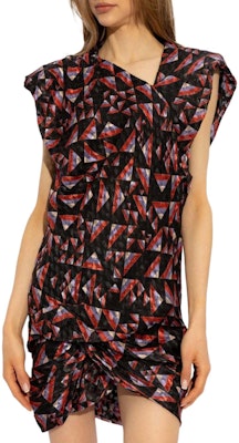 (W) 이자벨 마랑 민소매 드레스, 기하학적 프린트와 플리츠 디테일 멀티컬러. RO0421FBB2J03I-BLACK Purchase (W) 이자벨 마랑 민소매 드레스, 기하학적 프린트와 플리츠 디테일 멀티컬러. RO0421FBB2J03I-BLACK