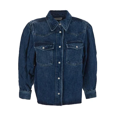 (Women) ISABEL MARANT Solid Blue Button-Up Denim Jacket with Chest Pocket. CH0122FAA1H37E30BU