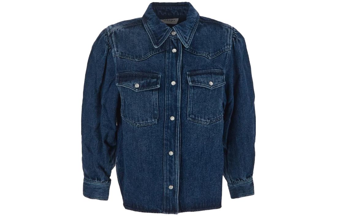 Order (W) ISABEL MARANT Jaket Denim Biru Solid dengan Kantong Dada. CH0122FAA1H37E30BU