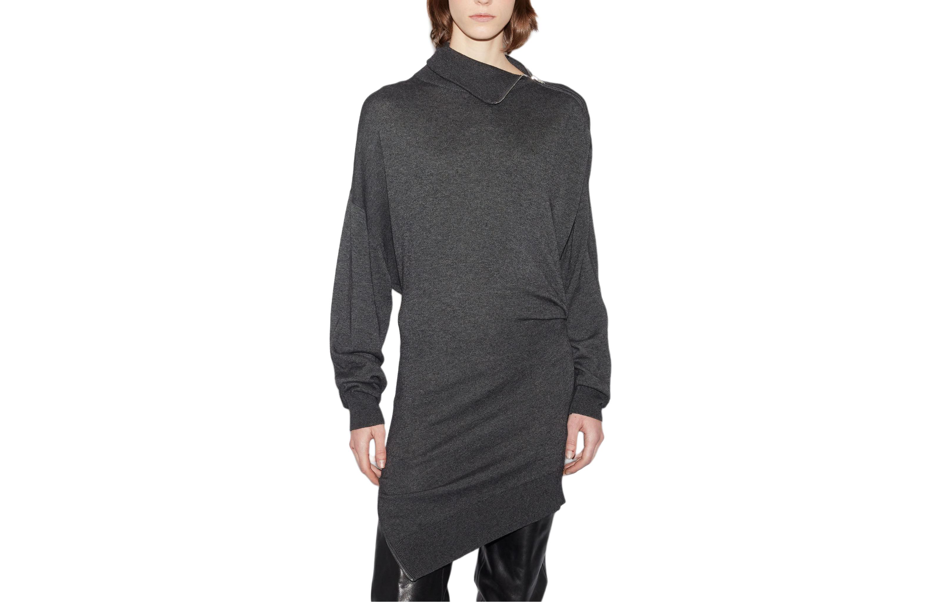 Order (W) イザベルマラン サイドジッパー付き長袖ドレス チャコールカラー。 RO0300FAA1L47I02AN