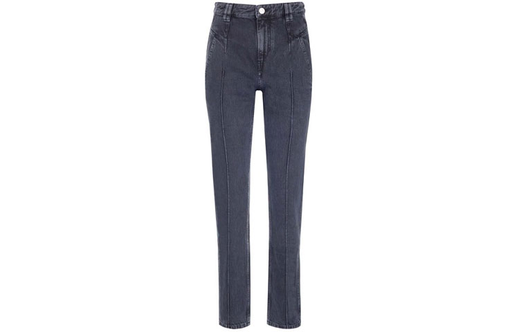 (Women) ISABEL MARANT ÉTOILE SS22 Black Solid Button Casual Denim Pants PA207122P022E-02FK