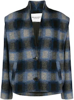 (Women) ISABEL MARANT ÉTOILE Women’s Navy Blue Plaid V-Neck Buttoned Jacket VE0040FAA3D27E-30NA (Women) ISABEL MARANT ÉTOILE Women’s Navy Blue Plaid V-Neck Buttoned Jacket VE0040FAA3D27E-30NA