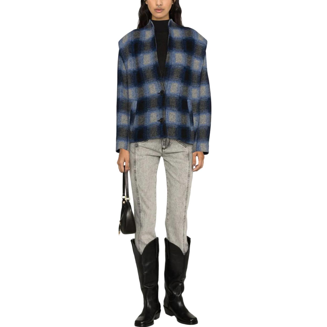 Lookbook (W) Chaqueta Azul Marino de Cuadros con Botones y Escote en V para Mujer ISABEL MARANT ÉTOILE VE0040FAA3D27E-30NA