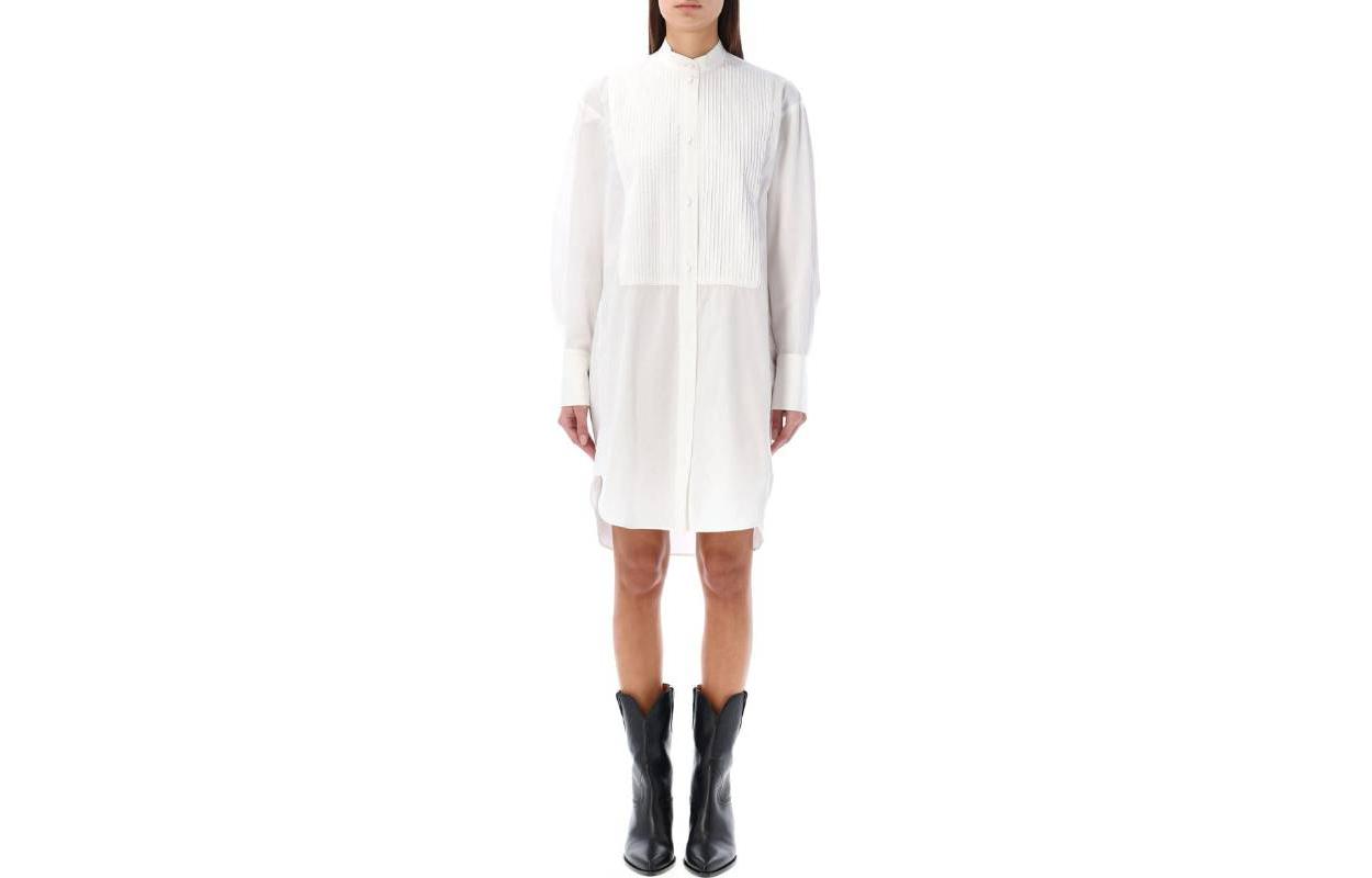 (Women) ISABEL MARANT  White Solid Button-Up Long-Sleeve Midi Dress RO0363FAB1I01I-20WH