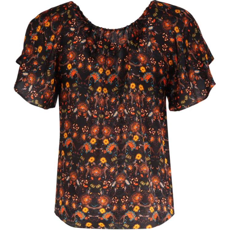 (Women) ISABEL MARANT ETOILE All-Over Print Loose Fit Black T-Shirt. HT0138FAA2J03I-01BK