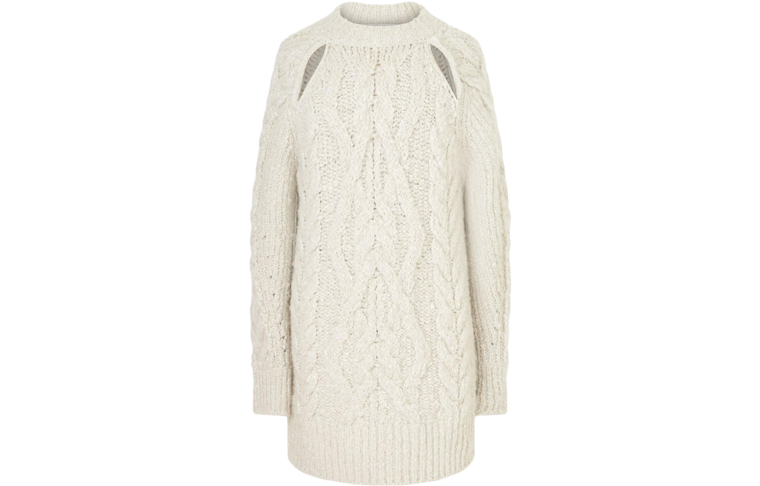 (Women) ISABEL MARANT FW23 NAZAE Knit Long Sleeve Dress Women Light Gray Elegant Style. RO0252FAA3L63I-02LY
