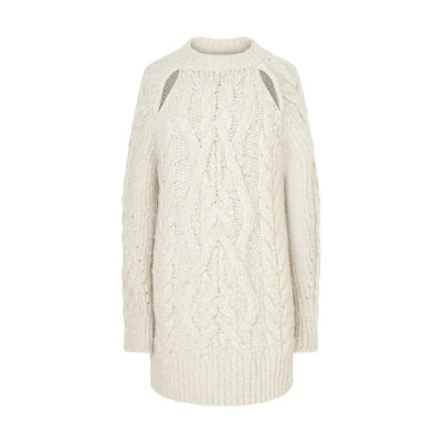 (Women) ISABEL MARANT FW23 NAZAE Knit Long Sleeve Dress Women Light Gray Elegant Style. RO0252FAA3L63I-02LY