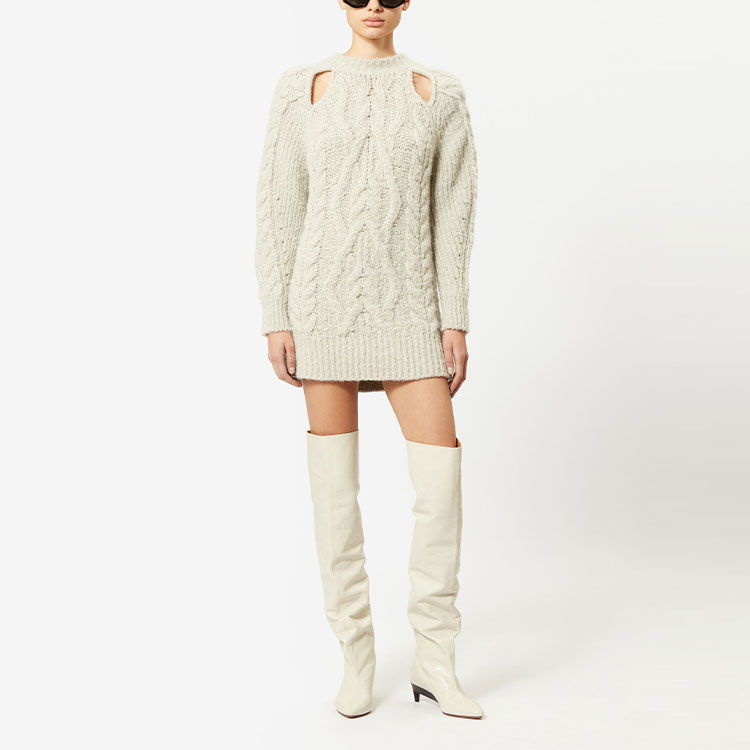 Lookbook (W) ISABEL MARANT FW23 NAZAE Gaun Lengan Panjang Rajut Wanita Abu-abu Muda Gaya Elegan. RO0252FAA3L63I-02LY