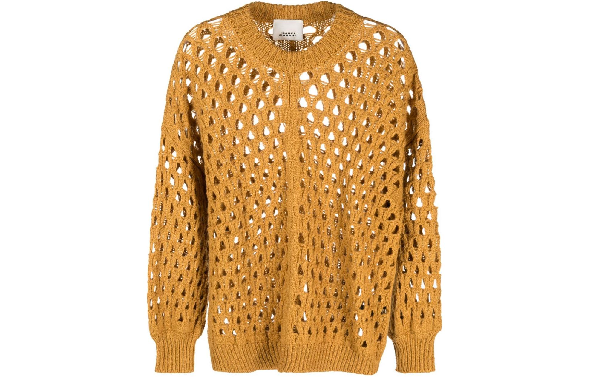 (Women) ISABEL MARANT Solid Color Cutout Crewneck Long Sleeve Sweater Women Orange PU0337FAA4L09I-50CM