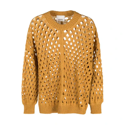 (Women) ISABEL MARANT Solid Color Cutout Crewneck Long Sleeve Sweater Women Orange PU0337FAA4L09I-50CM